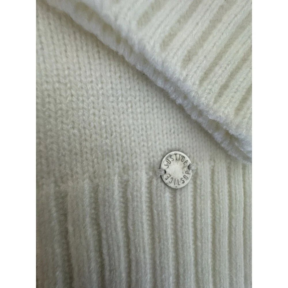 Justice Girls Knit Sweater Pullover M (10) Blue White Colorblock Peace Sequin